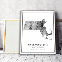 Massachusetts, United States Modern Style Map Print 