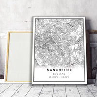 
              Manchester, England Modern Style Map Print 
            