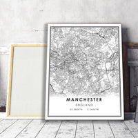 Manchester, England Modern Style Map Print 