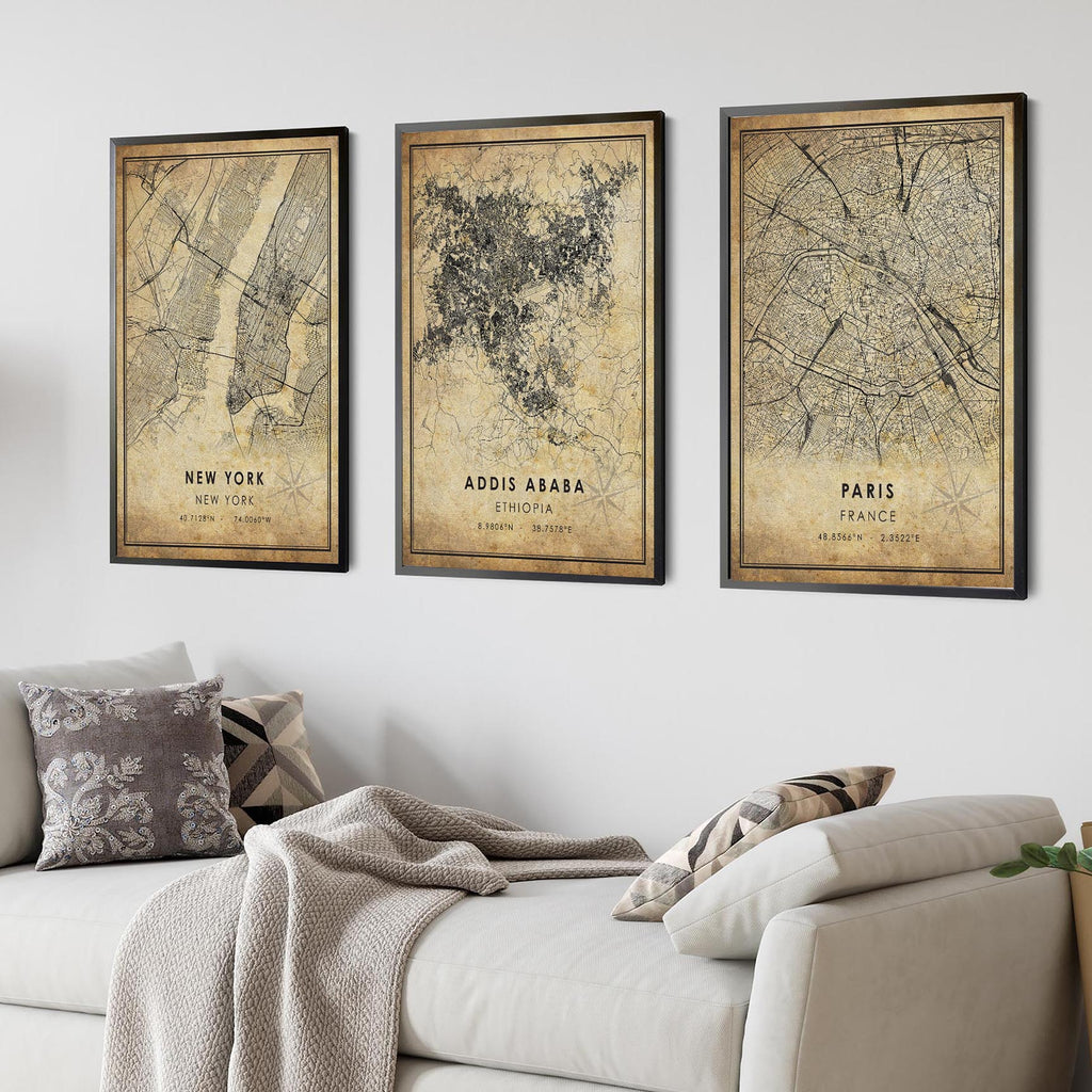Addis Ababa, Ethiopia Vintage Style Map Print 
