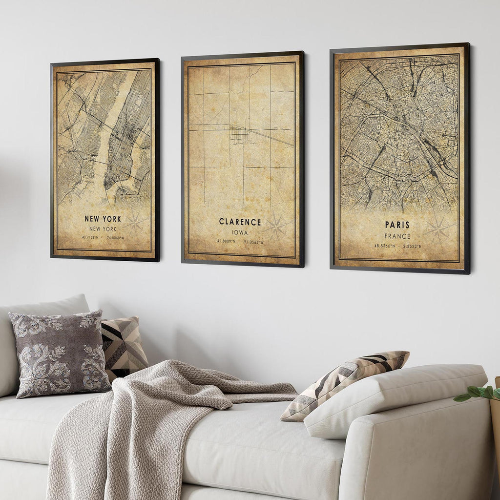 Clarence, Iowa Vintage Style Map Print 