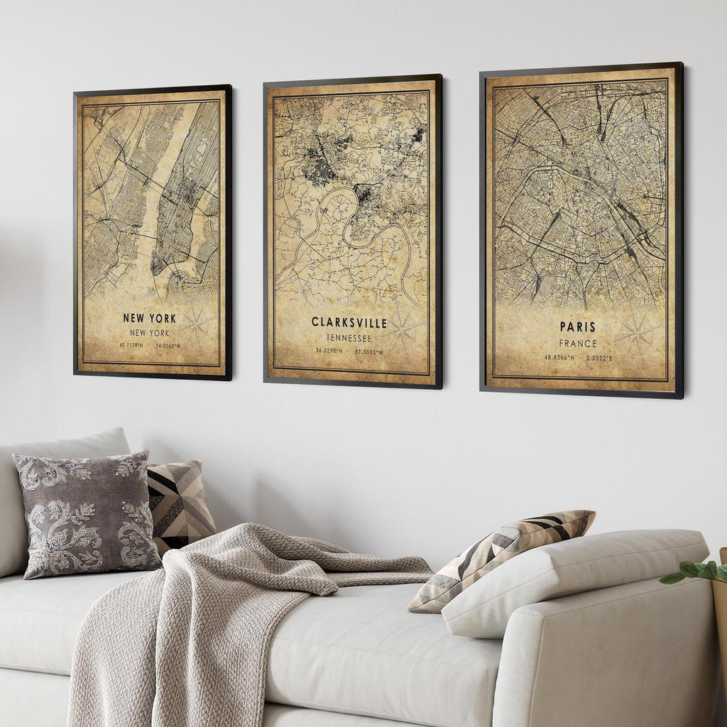 Clarksville, Tennessee Vintage Style Map Print 