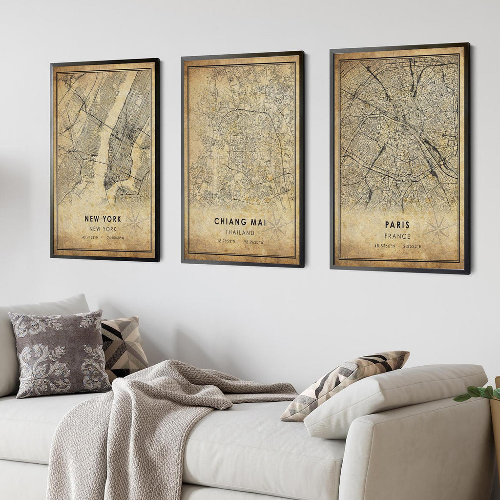 Chiang Mai, Thailand Vintage Style Map Print 
