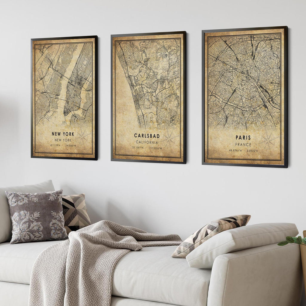 Carlsbad, California Vintage Style Map Print 