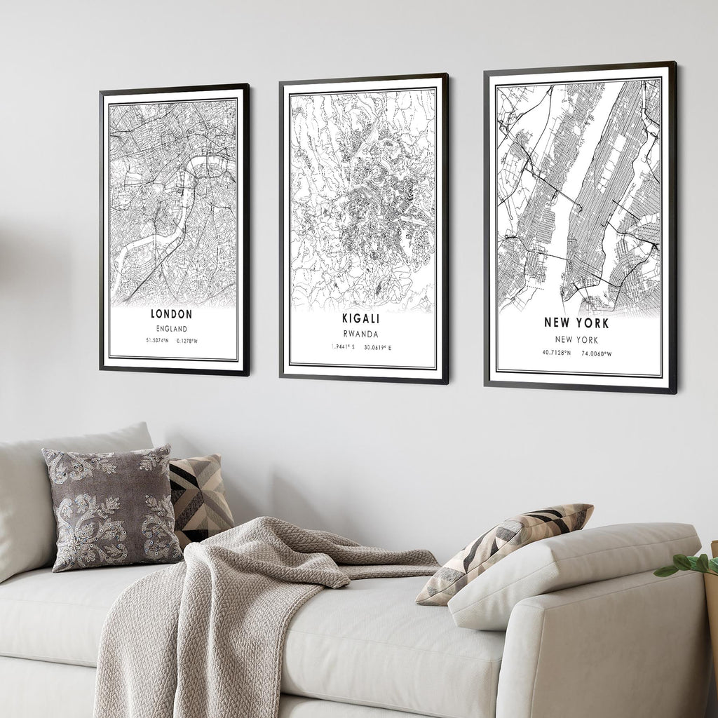 Kigali, Rwanda Modern Style Map Print