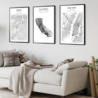 California, United States Scandinavian Style Map Print 