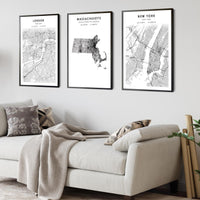 
              Massachusetts, United States Scandinavian Style Map Print 
            