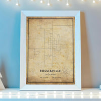 
              Russiaville, Indiana Vintage Style Map Print 
            