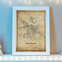 
              Belgrade, Serbia Vintage Style Map Print
            