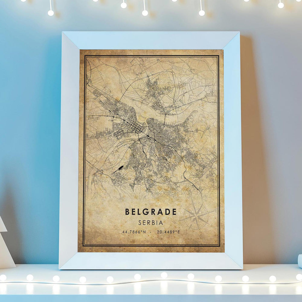 Belgrade, Serbia Vintage Style Map Print