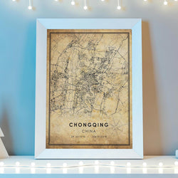 Chongqing, China Vintage Style Map Print 