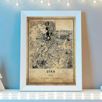Utah, USA Vintage Style Map Print 