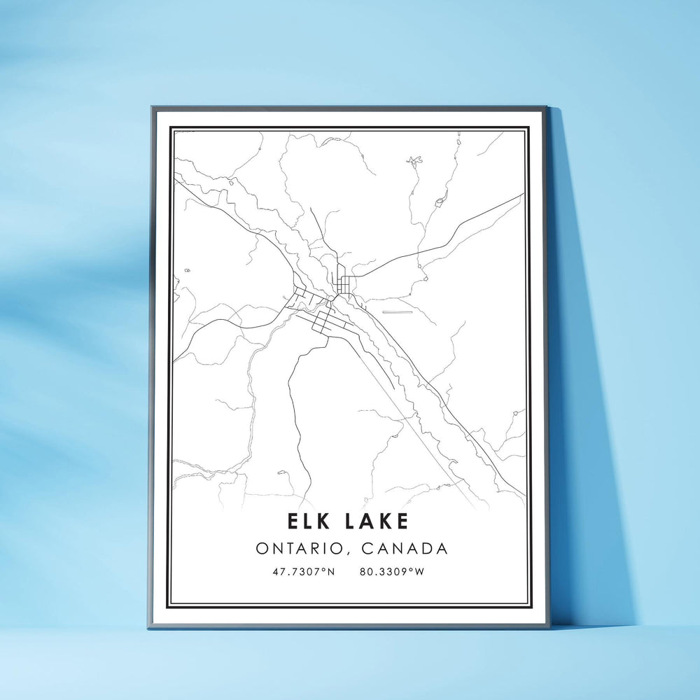 Elk Lake, Ontario, Canada Modern Style Map Print 