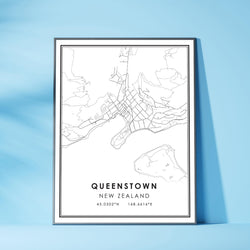 Queenstown, New Zealand Modern Style Map Print 