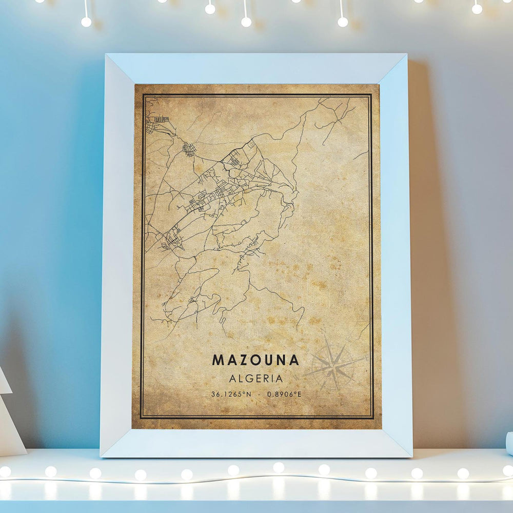 Mazouna, Algeria Vintage Style Map Print 