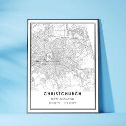 Christchurch, New Zealand Modern Style Map Print 
