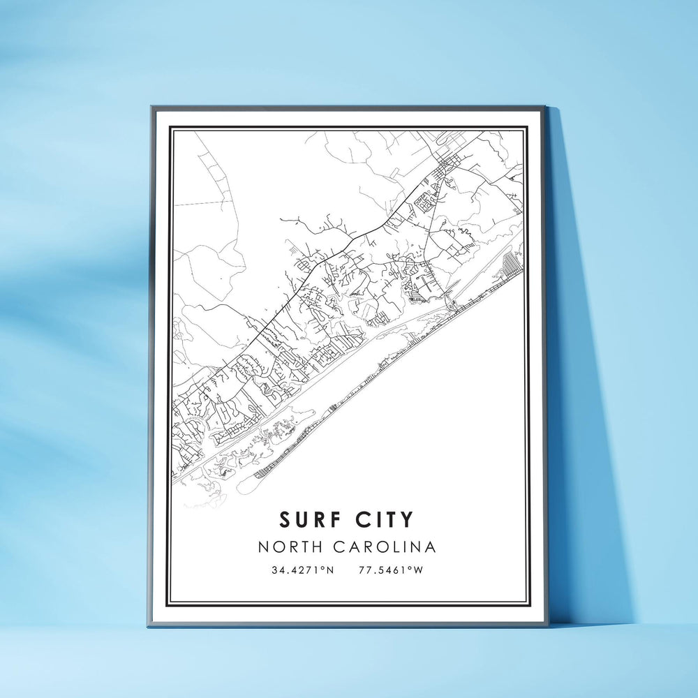 Surf City, North Carolina Modern Map Print 