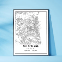 Sunderland, England Modern Style Map Print 