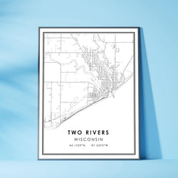 Two Rivers, Wisconsin Modern Map Print 