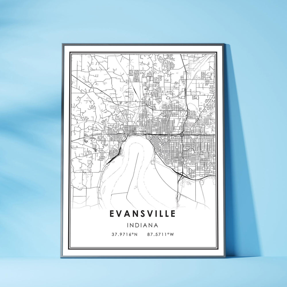 Evansville, Indiana Modern Map Print 