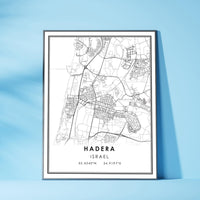 
              Hadera, Israel Modern Style Map Print
            