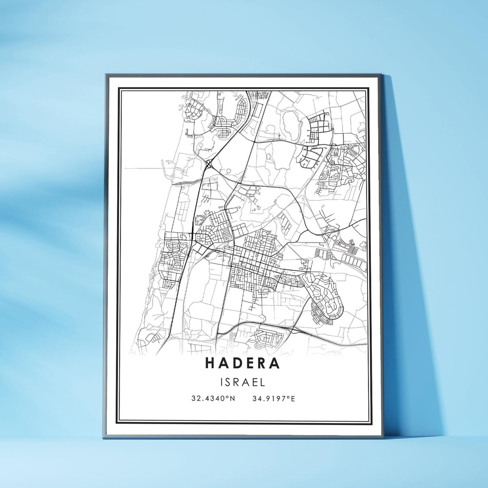 Hadera, Israel Modern Style Map Print