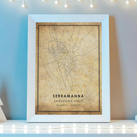 Serramanna, Sardegna, Italy Vintage Style Map Print 