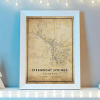 Steamboat Springs, Colorado Vintage Style Map Print 