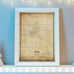 Ada, Ohio Vintage Style Map Print 
