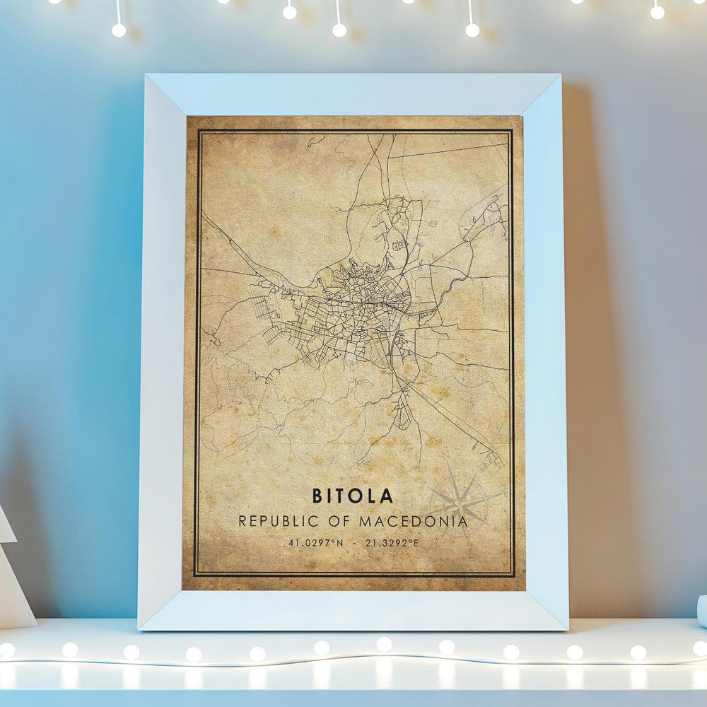 Bitola, Republic Of Macedonia Vintage Style Map Print