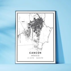 Cancun, Mexico Modern Style Map Print 