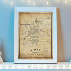 Ottawa, Illinois Vintage Style Map Print 