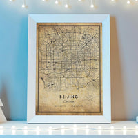 Beijing, China Vintage Style Map Print 