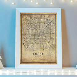 Beijing, China Vintage Style Map Print 