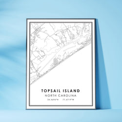 Topsail Island, North Carolina Modern Map Print 