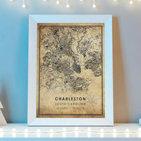 
              Charleston, South Carolina Vintage Style Map Print 
            