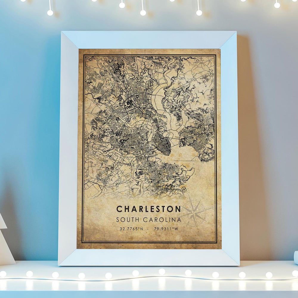 Charleston, South Carolina Vintage Style Map Print 