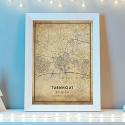 Turnhout, Belgium Vintage Style Map Print 