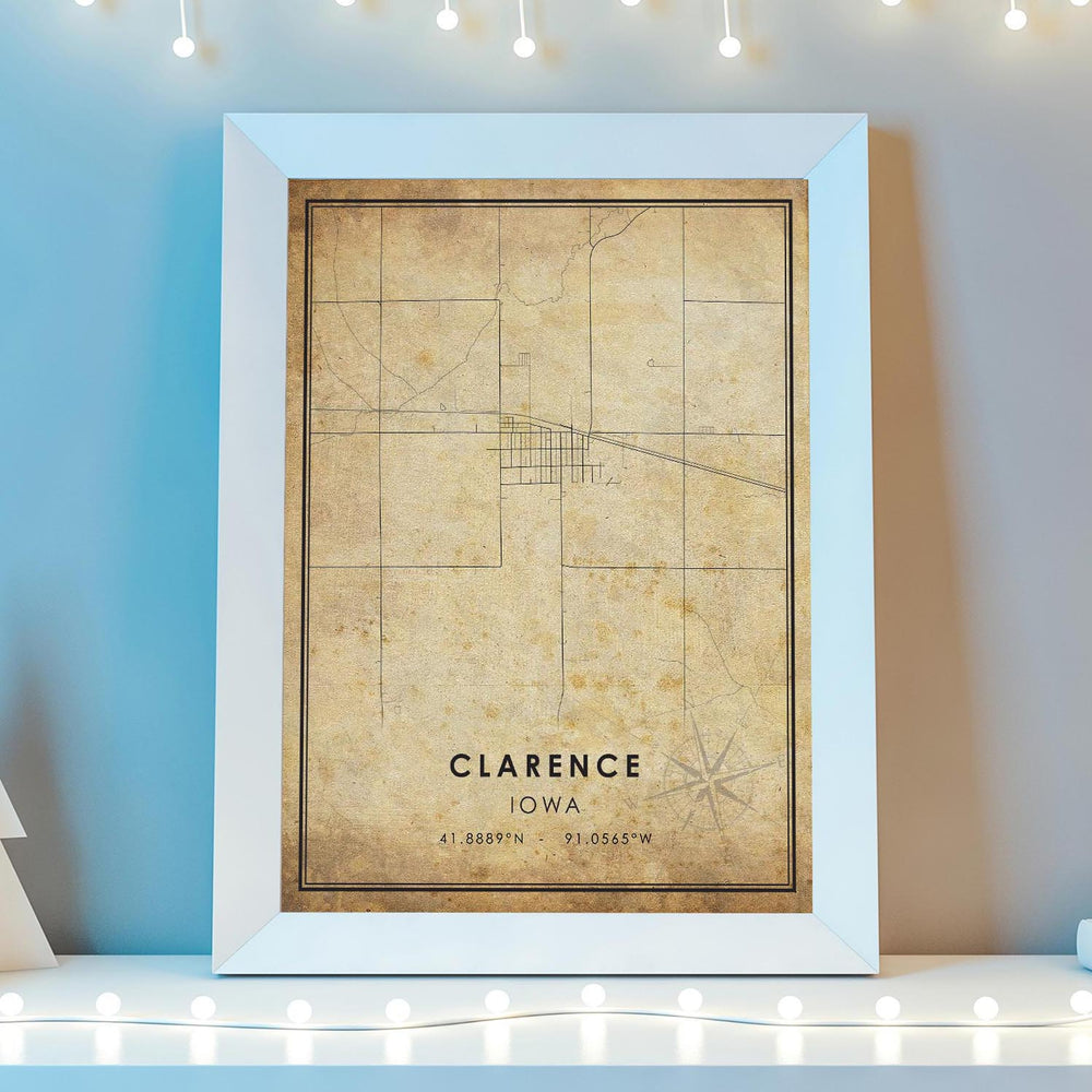 Clarence, Iowa Vintage Style Map Print 