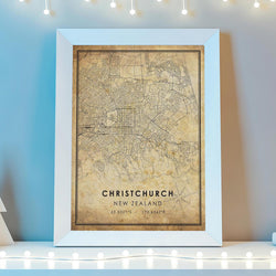 Christchurch, New Zealand Vintage Style Map Print 