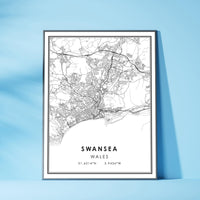 Swansea, Wales Modern Style Map Print