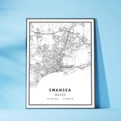 Swansea, Wales Modern Style Map Print