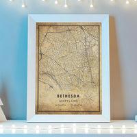 
              Bethesda, Maryland Vintage Style Map Print
            