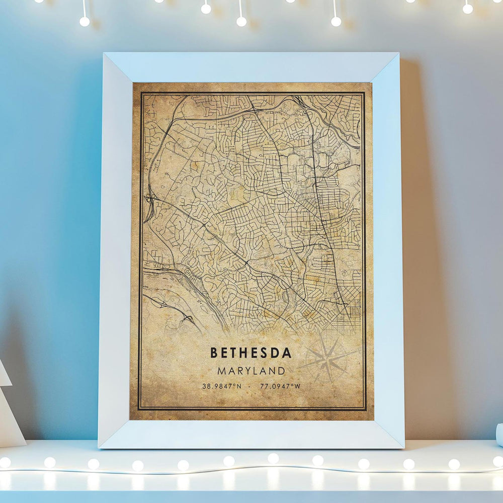 Bethesda, Maryland Vintage Style Map Print