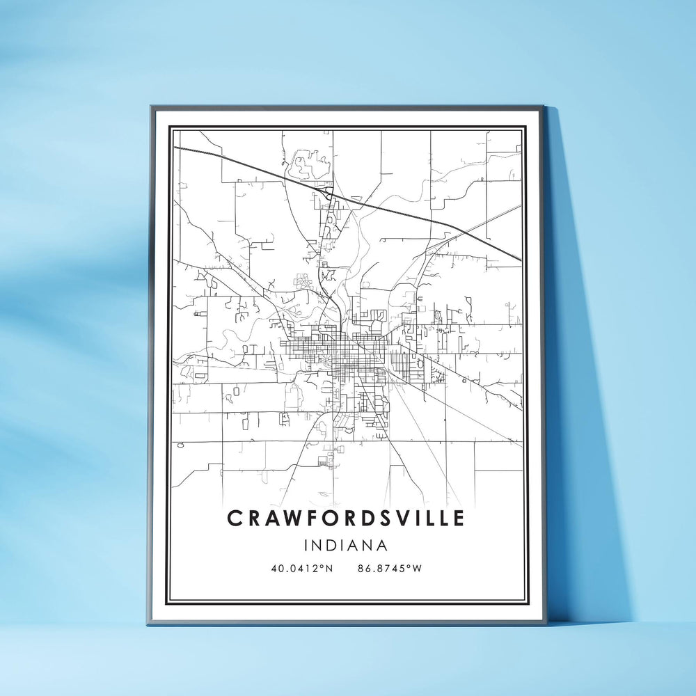 Crawfordsville, Indiana Modern Map Print 