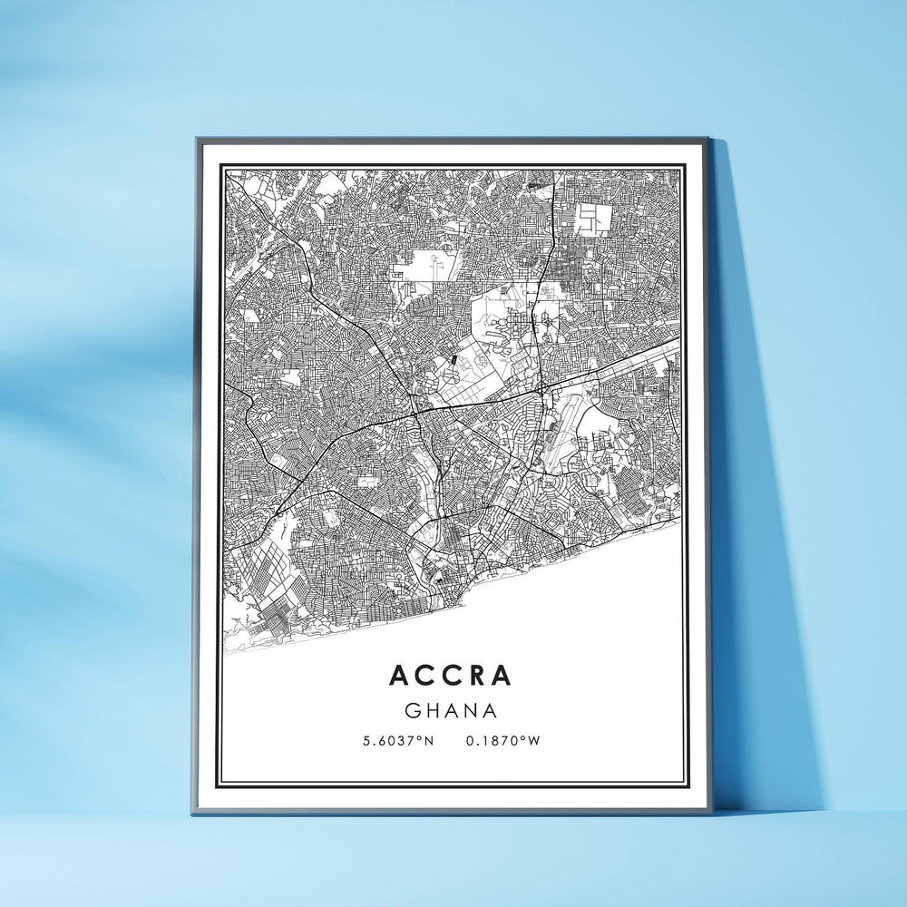 Accra, Ghana Modern Style Map Print 