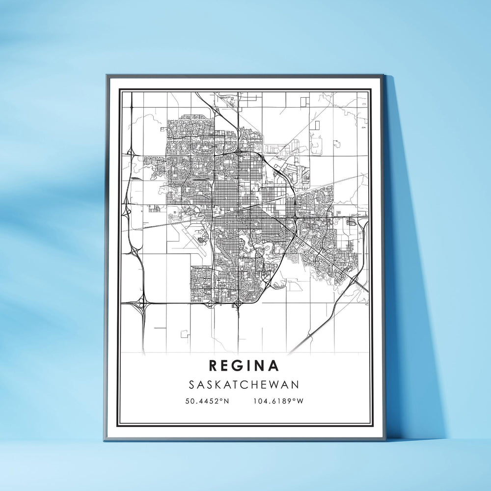 Regina, Saskatchewan Modern Style Map Print 