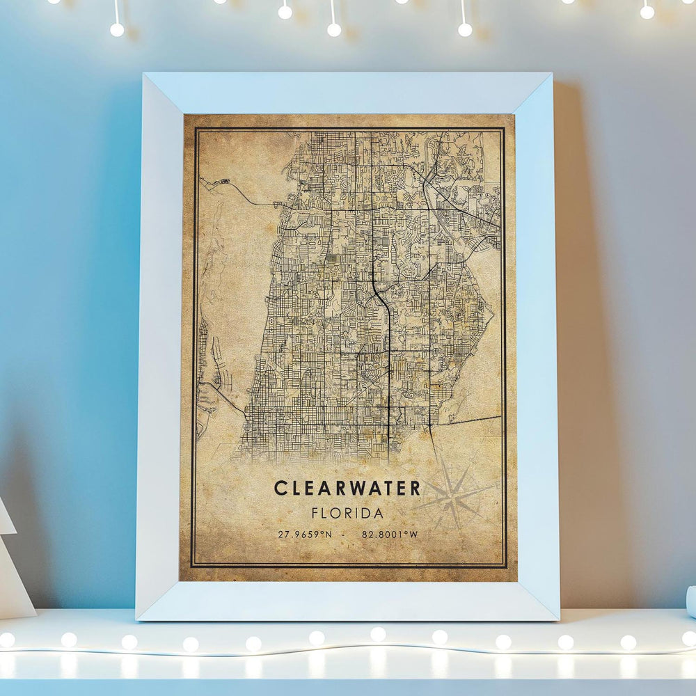 Clearwater, Florida Vintage Style Map Print 