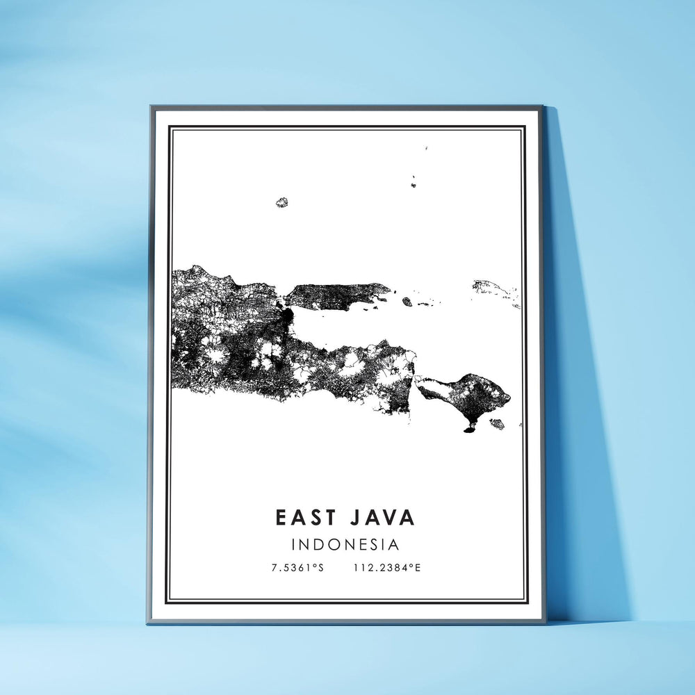 East Java, Indonesia Modern Style Map Print 