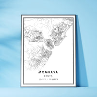 
              Mombasa, Kenya Modern Style Map Print 
            